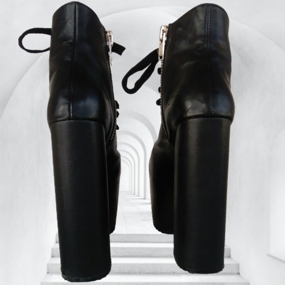 UNIF 7 BLACK LEATHER HELLHOUND PLATFORM BOOTS goth club dance Halloween U.N.I.F. - Picture 6 of 16